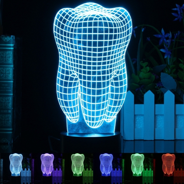 3D Illuminated Illusion Color Changing Touch Switch Tooth LED Desk Night Light Lamp Xmas Gift 1