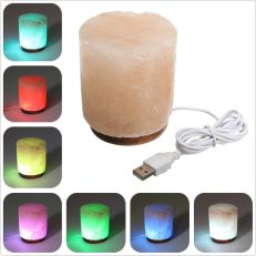 USB Cylindrical Natural Electrical Salt Lamp Crystal Rock Air Purifier Table Light