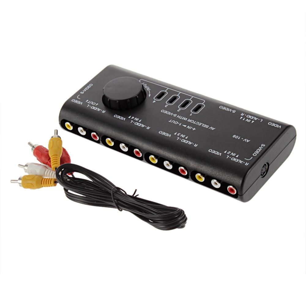 4 in 1 Out AV RCA Switch Box AV Audio Video Signal Switcher 4 Way Splitter 2