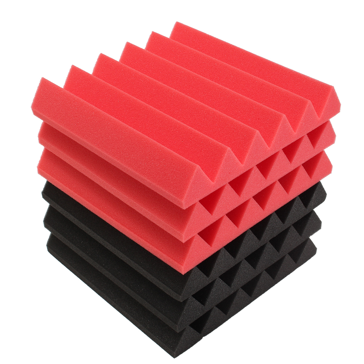 6Pcs 30x30x5cm Wedge Sound Insulation Studio Foam Red/Black 1