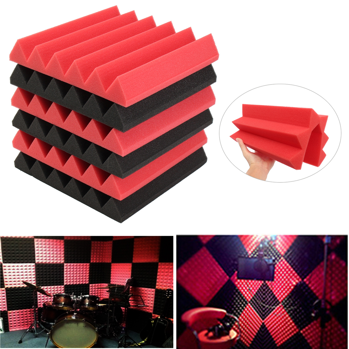 6Pcs 30x30x5cm Wedge Sound Insulation Studio Foam Red/Black 6 6Pcs 30x30x5cm Wedge Sound Insulation Studio Foam Red/Black - Image 6