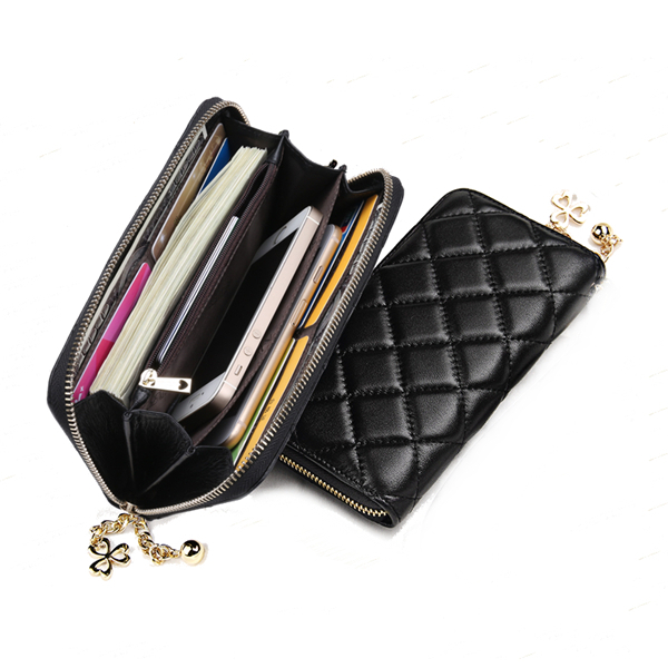Universal PU Leather Clover Ornament Classic Diamond Lattice Phone Wallet for Phone Under 6.0-inch 2
