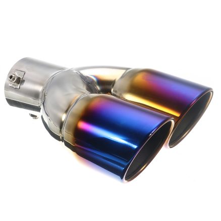 63mm Universal Car Rear Dual Air-Outlet Exhaust Pipe Bluing Tail Muffler Tip 2