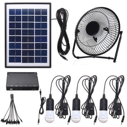 3*3W Solar Power Panel USB Charging LED Light with Fan Kit for Home Outdoor Camping 1