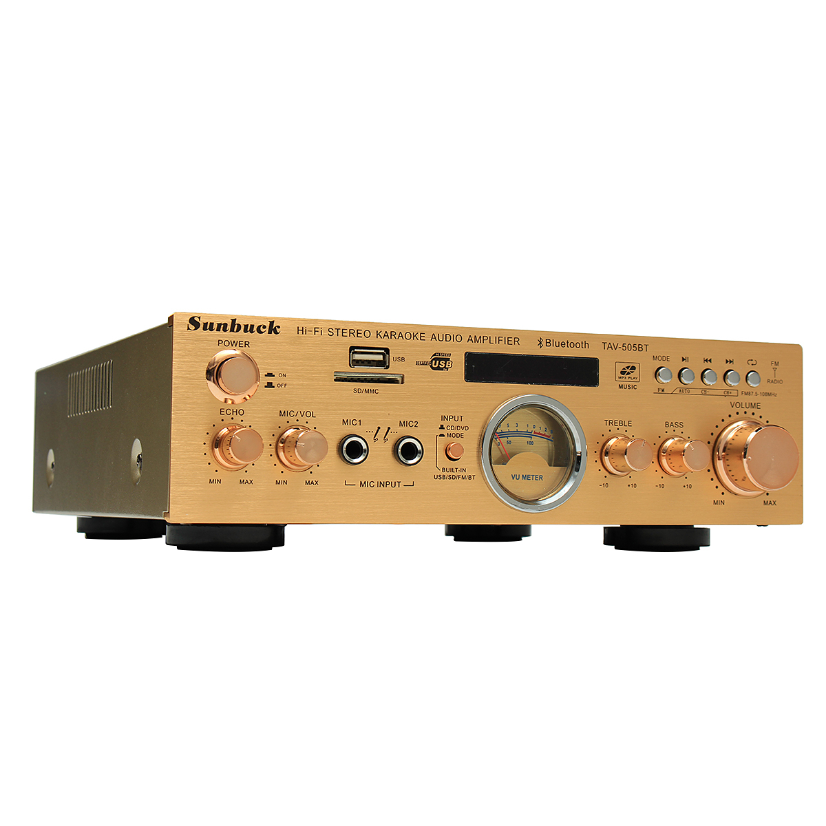 Sunbuck TAV-505BT 400W+400W HiFi bluetooth Power VU Meter Amplifier Stereo Karaoke FM USB Memory Card 2
