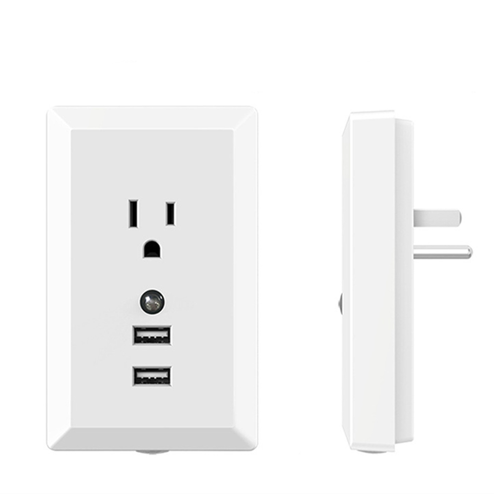 2.4A Dual USB Charger Wall Socket Power Supply Adapter US with Smart Night Light 2