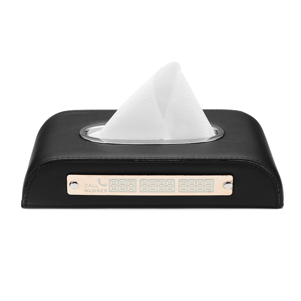 Microfiber Leather Luminous Car Temporary Parking Number Card Tissue Box Paper Holder Case 2