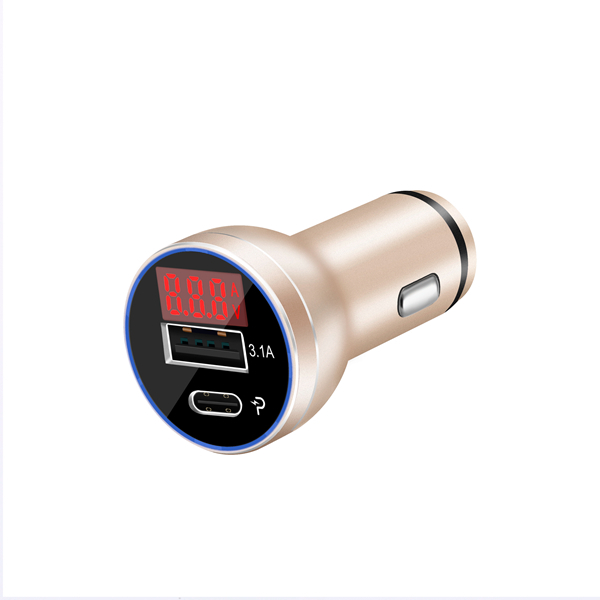 Bakeey D9P 18W Dual Ports PD Type C Fast Car Charger With LED Digital Voltage Current Monitor 2
