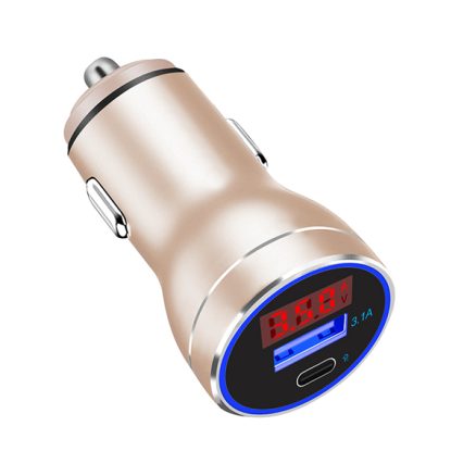 Bakeey D9P 18W Dual Ports PD Type C Fast Car Charger With LED Digital Voltage Current Monitor 4