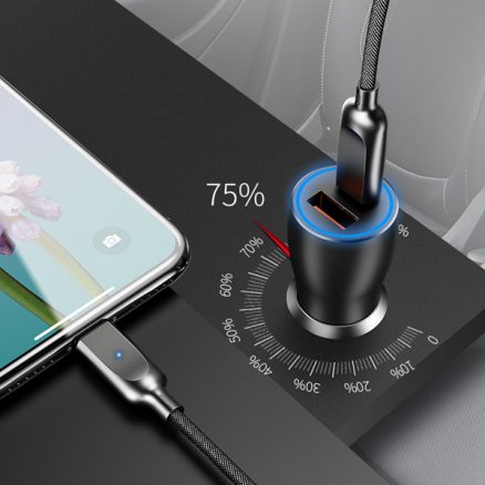 USAMS C6 5.4A PD QC3.0 Type C Fast Car Charger With LED Light For iPhone X S9 Xiaomi Mi8 Oneplus 6 6