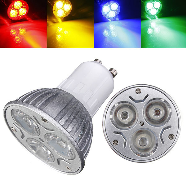 GU10 3W AC 220V 3 LEDs Red/Yellow/Blue/Green LED Spot Light Bulbs 1