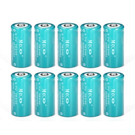 10PCS MECO 3.7v 1200mAh Reachargeable CR123A/16340 Li-ion Battery 1