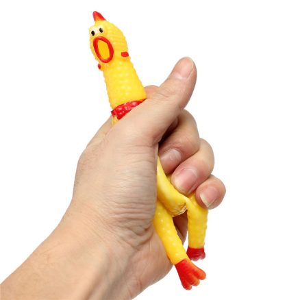 Squeeze Yellow Screaming Rubber Chicken Pet DogToy Squeaker Stress Relievers Gift 2