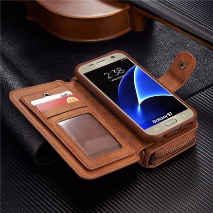 BRG Universal Removable Functional Wallet Case PU HandBag Zipper Cover for Samsung Galaxy S7 3