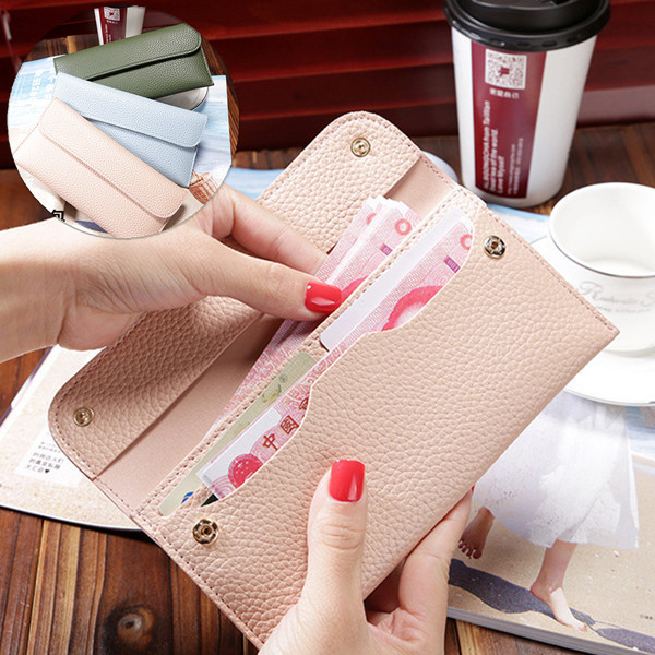 Women Litchi Pattern Solid Color Card Slot Wallet Bag Purse Handbag For Smartphone iPhone Samsung 2
