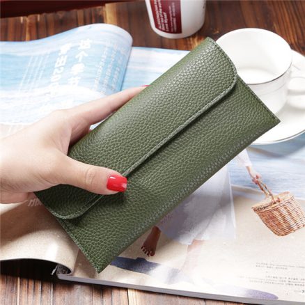 Women Litchi Pattern Solid Color Card Slot Wallet Bag Purse Handbag For Smartphone iPhone Samsung 4