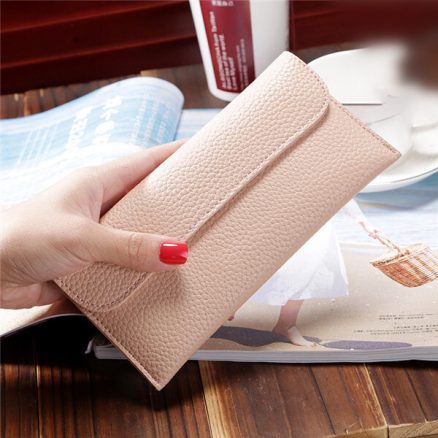 Women Litchi Pattern Solid Color Card Slot Wallet Bag Purse Handbag For Smartphone iPhone Samsung 5
