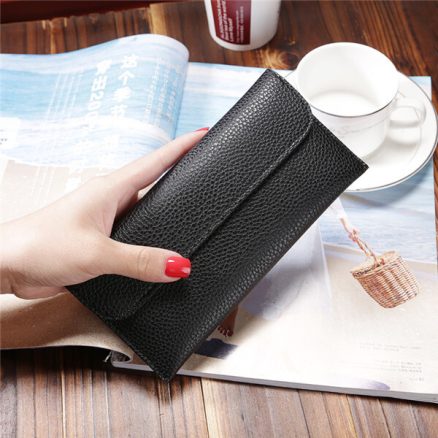 Women Litchi Pattern Solid Color Card Slot Wallet Bag Purse Handbag For Smartphone iPhone Samsung 6