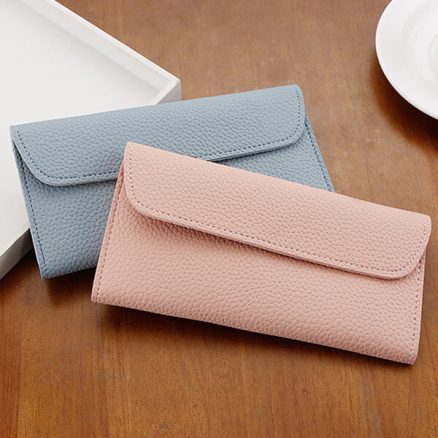 Women Litchi Pattern Solid Color Card Slot Wallet Bag Purse Handbag For Smartphone iPhone Samsung 7
