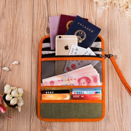 Multi-function Three Folding Canvas Traveling Pouch Handbag Phone Wallet Passport Holder 4
