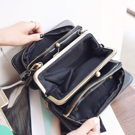 Women Retro PU Leather Hasp Zipper Handbag Rectangular Purse Wallet Phone Bag 3