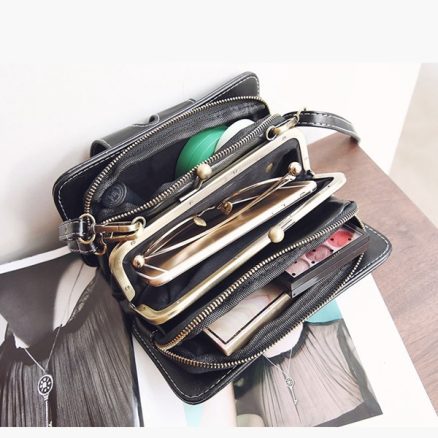 Women Retro PU Leather Hasp Zipper Handbag Rectangular Purse Wallet Phone Bag 4