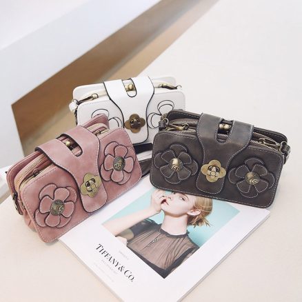 Women Retro PU Leather Hasp Zipper Handbag Rectangular Purse Wallet Phone Bag 5