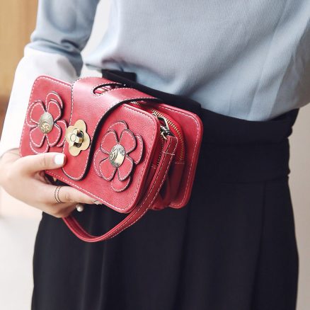 Women Retro PU Leather Hasp Zipper Handbag Rectangular Purse Wallet Phone Bag 6