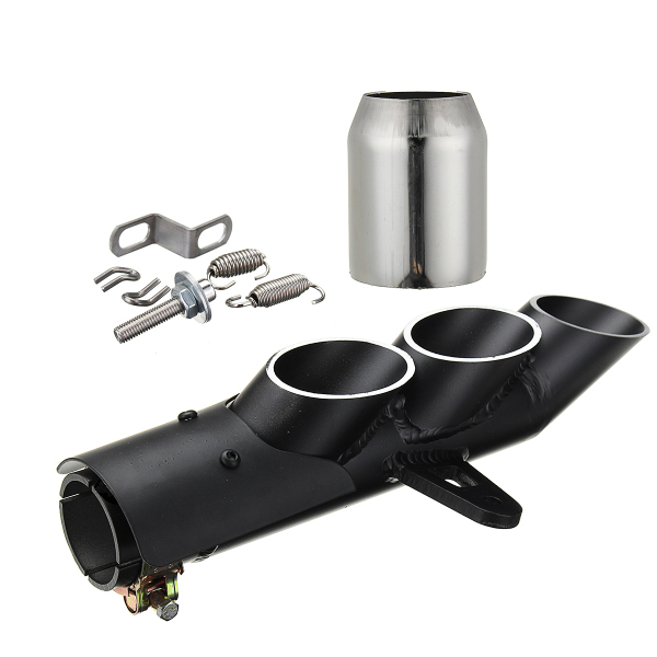 Motorcycle Exhaust Three-outlet Pipe with Mounting Clamp Black 1