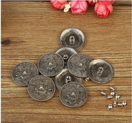 10Set DIY Leather Handbag Wallet Decoration with Antique Round Buttons and Sliver Rivets Hole Flower 5