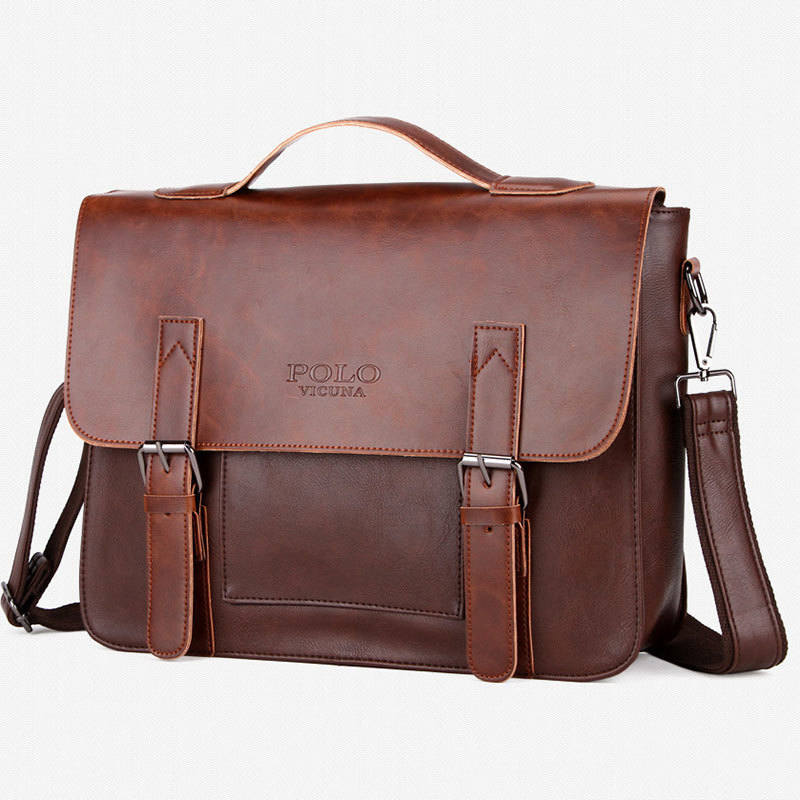 Men Vintage PU Leather Messenger Bag Laptop Briefcase Handbag 14 Inch 2