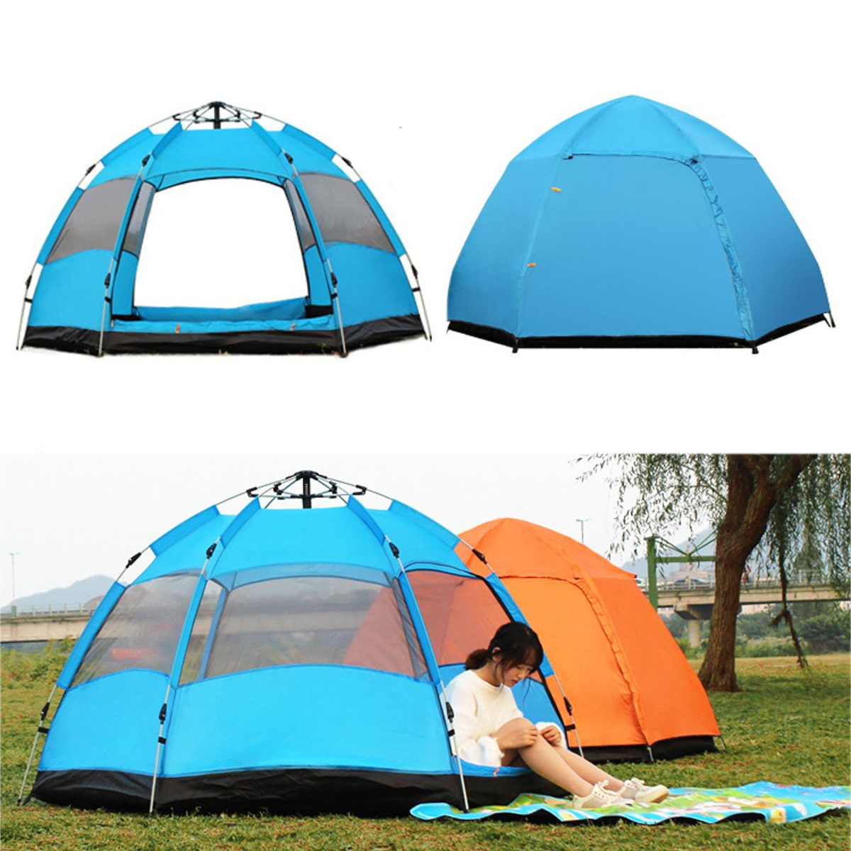 5-8 People Automatic Pop Up Instant Large Tent Waterproof Outdoor Camping Family UV Sunshade Shelter 2