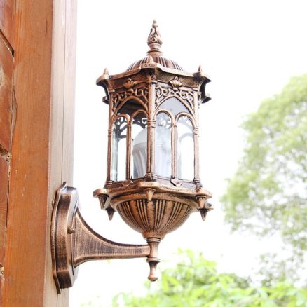 Outdoor Bronze Antique Exterior Wall Light Fixture Aluminum Glass Lantern Garden Lamp 7