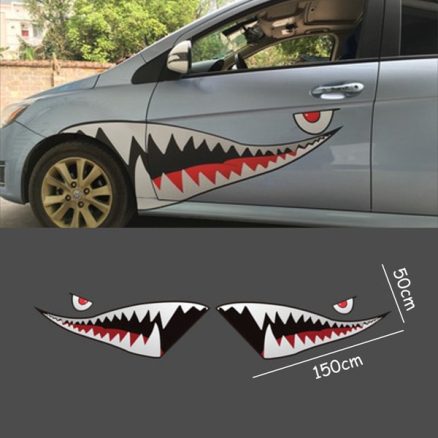 150cmx50cm Shark Month Teeth Vinyl Sticker Car Body Exterior Scratch Cover Decal Waterproof 2