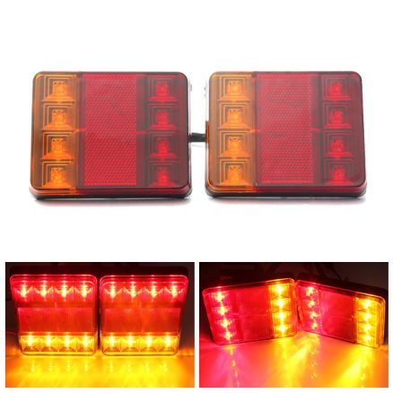 12V 8 LED Car Truck LED Rear Tail Brake Lights Warning Turn Signal Lamp Red+Yellow 2PCS for Lorry Trailer Caravans 1