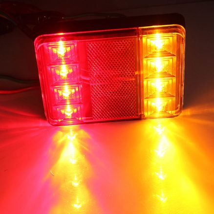 12V 8 LED Car Truck LED Rear Tail Brake Lights Warning Turn Signal Lamp Red+Yellow 2PCS for Lorry Trailer Caravans 4