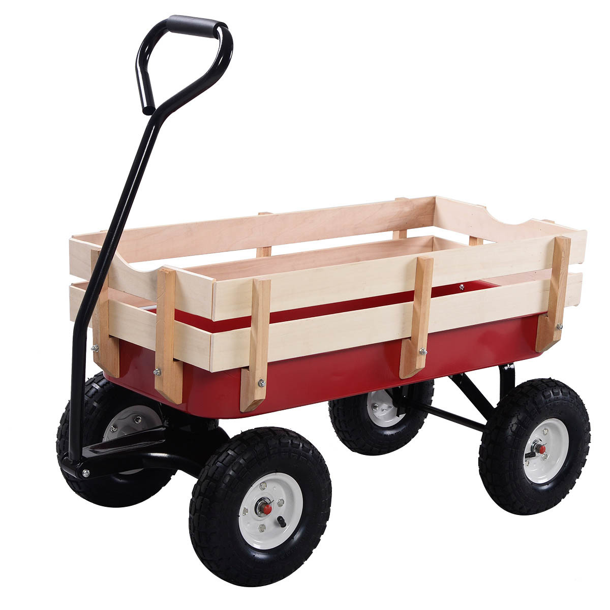 Outdoor Pulling Garden Cart Wagon with Wood Railing 1