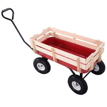 Outdoor Pulling Garden Cart Wagon with Wood Railing 2