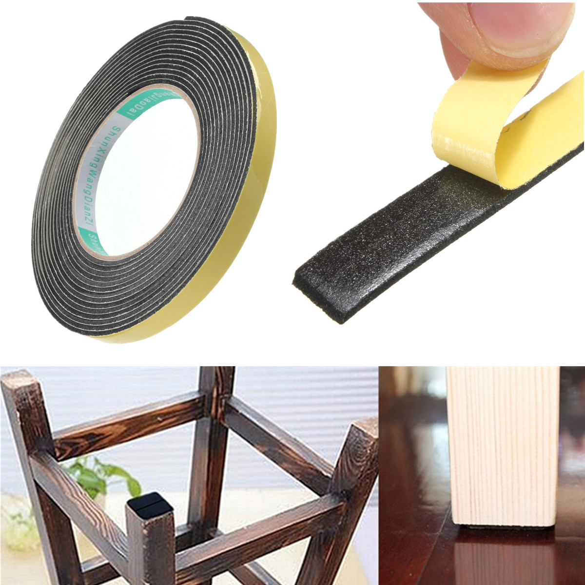 Safety Black Single Sided Adhesive Foam Cushion Tape Closed Cell ?‹5m x 2mm x 10mm 1