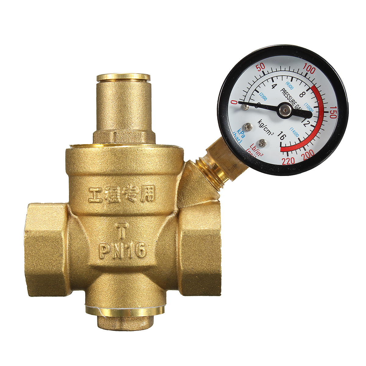 DN20 NPT 3/4" Adjustable Brass Water Pressure Regulator Reducer with Gauge Meter 2