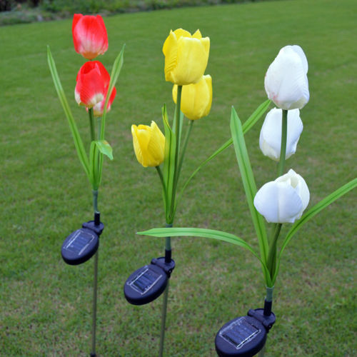 2V Solar Power Mult Tulip Flower Garden Stake Landscape Lamp Outdoor Yard LED Light for Home 2