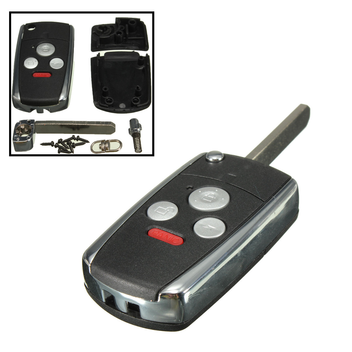 Uncut Flip Folding Remote Key Keyless Shell Case For Honda Accord 3 Button+Panic 1