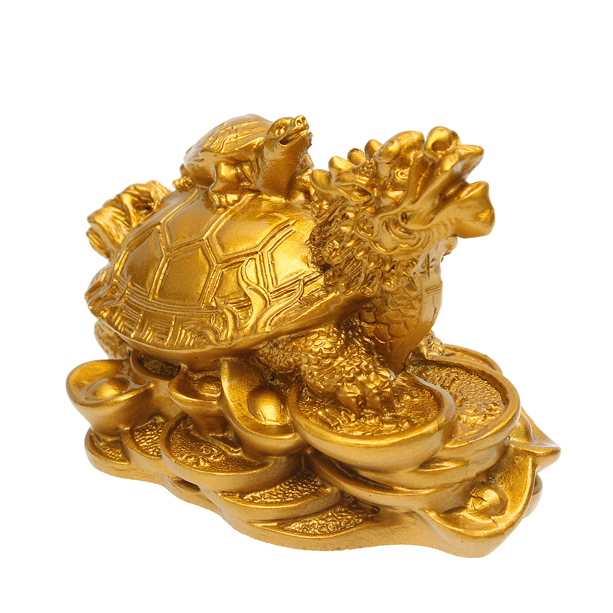 Resin Statue Decoration Feng Shui Dragon Turtle Tortoise Gold Coin Money Wealth Figurine 2
