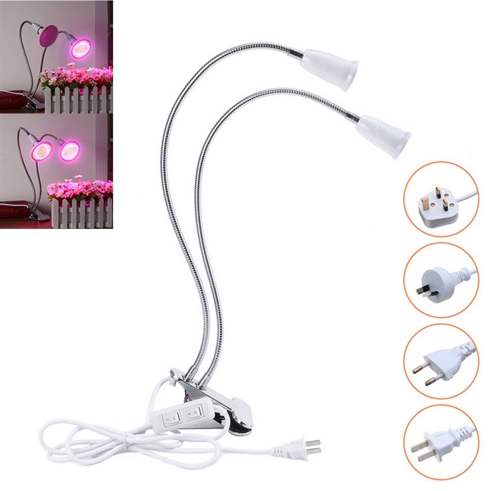 30CM Adjustable Dual Head Clip Lampholder Bulb Adapter with On/off Switch for E27 LED Grow Light 2