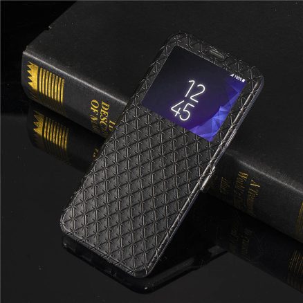 Window View Magnetic Flip Bracket Card Slot TPU Leather Protective Case for Samsung Galaxy S9 Plus 2
