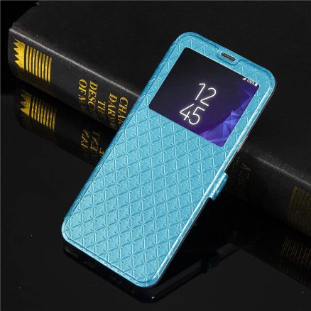 Window View Magnetic Flip Bracket Card Slot TPU Leather Protective Case for Samsung Galaxy S9 Plus 5