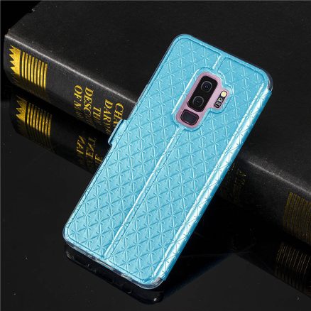 Window View Magnetic Flip Bracket Card Slot TPU Leather Protective Case for Samsung Galaxy S9 Plus 6