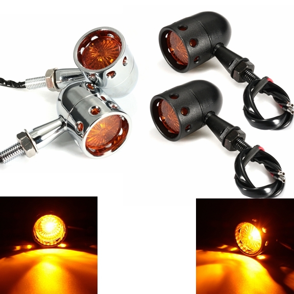 Pair 12V Motorcycle Amber Turn Signal Indicator Light Hollow Lamp 2