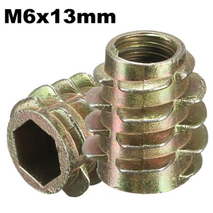 5Pcs M6x13mm Hex Drive Screw In Threaded Insert For Wood Type E 1