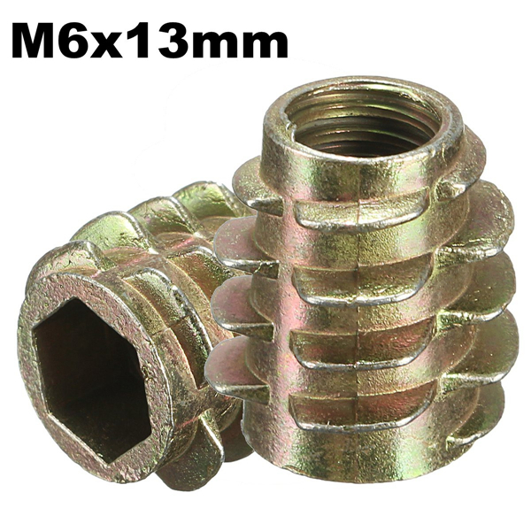 5Pcs M6x13mm Hex Drive Screw In Threaded Insert For Wood Type E 2
